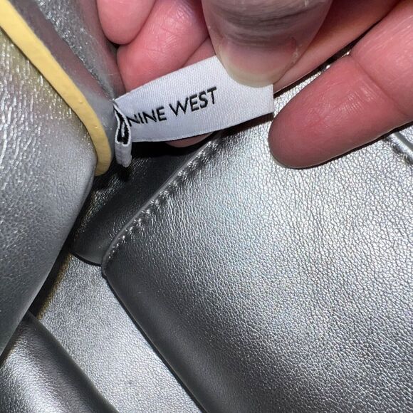 Nine West Ava Faux Leather Tote Bag Purse Floral Laser Cut Design Yellow Silver - Picture 13 of 14